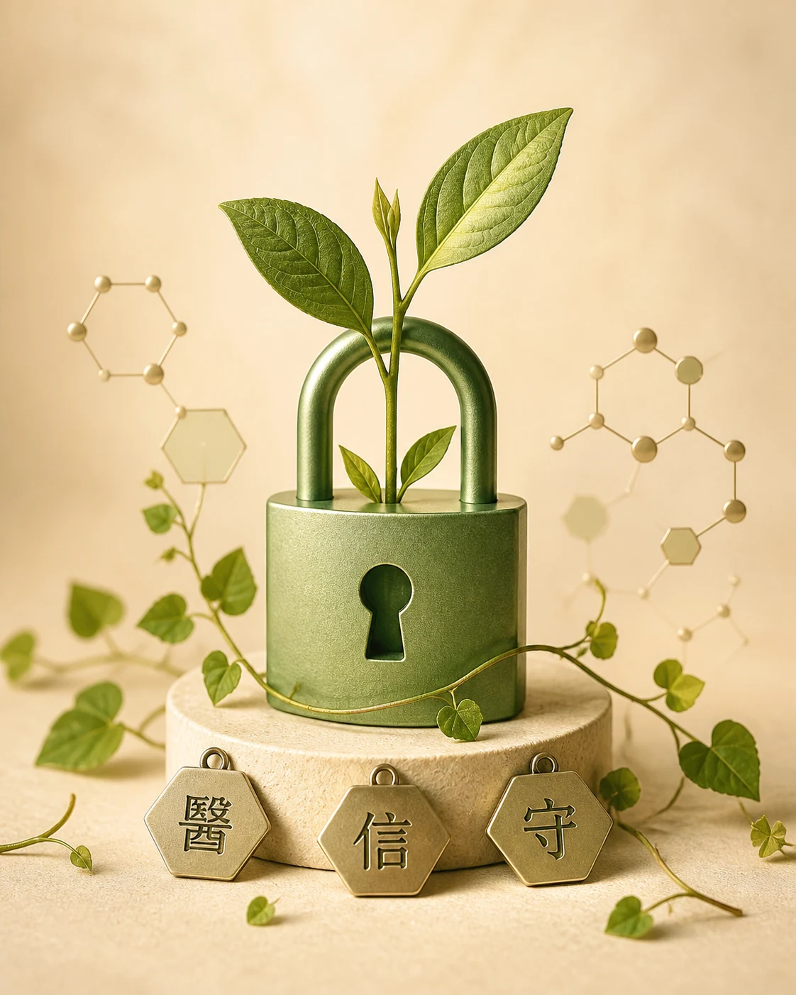 盾牌與綠葉合一的合規視覺，象徵青藤雲符合醫療法與個資法的資料保護承諾
