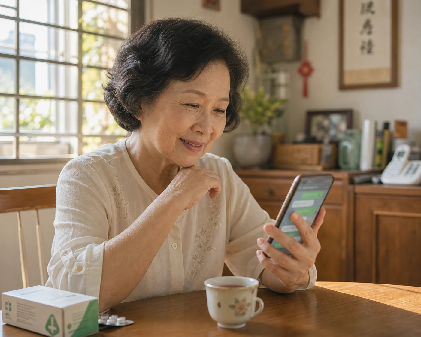 阿嬤在家用 LINE 收到診所慢箋提醒訊息